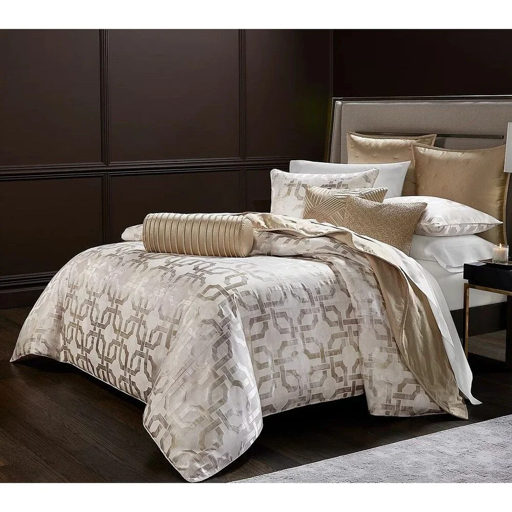 Hotel Collection Luxury Fresco 3Pc Queen Duvet Cover Set Gold Jacquard